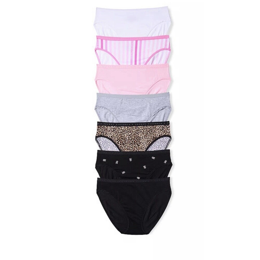 NWT Victoria's Secret 7-Pack Stretch Cotton Bikini Panties Assorted Color Size M
